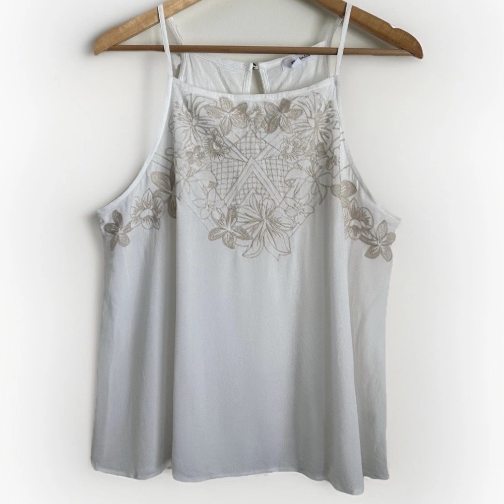 Eveshadow Tank Top Boho Cream Embroidered Floral Sleeveless Women’s Size XL NWOT